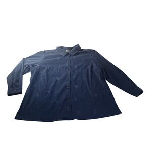 C.M. Shapes Womens Velvet Embroidered Button Top 2X Blue Floral Cottagecore Boho